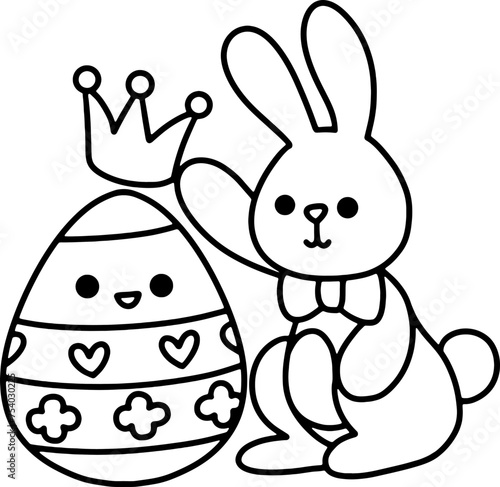 Rabbit with Easter egg outline coloring