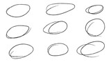 Hand drawn circle and arrow line for highlighting text. Rounds Bubbles Set doodle sketch symbols on a white background. Round scrawl frames. Charcoal pen round ovals. vector illustration