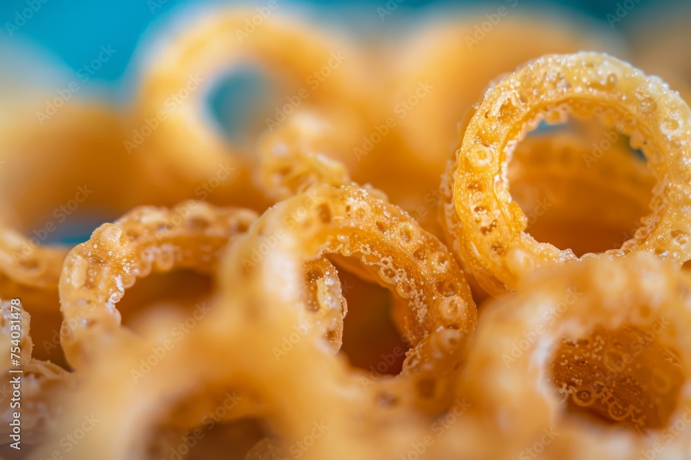 detailed structure of uncooked pasta rings, highlighting their porous texture and the shadows created by the lighting detailed structure of uncooked pasta rings, highlighting their porous texture and the shadows created by the lighting