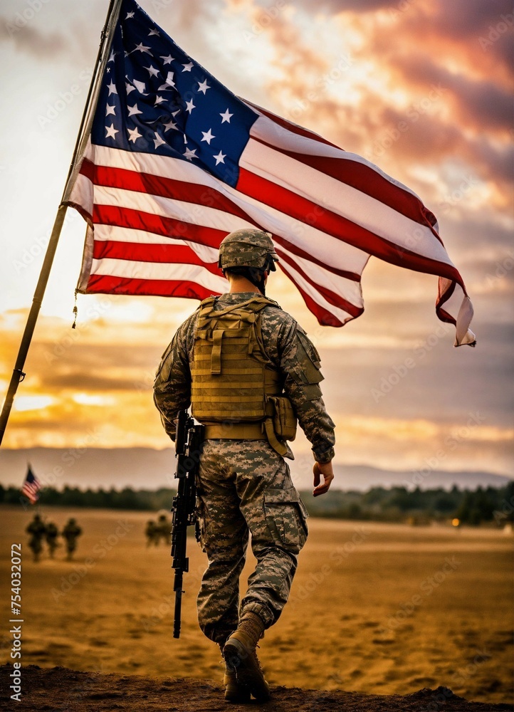 United States military with the flag United States military with the flag