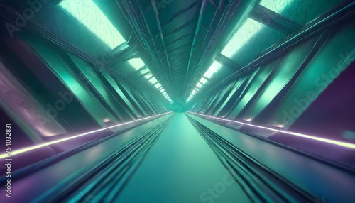 Abstract flight in retro neon hyper warp space in the tunnel 3d illustration, lavender on digital art concept.