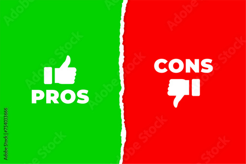pros and cons compare icon in paper torn style