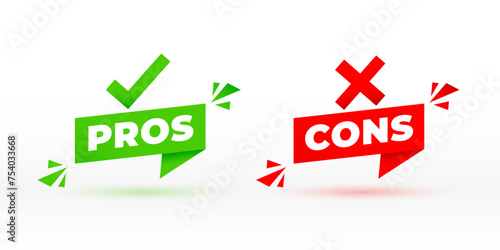 pros and cons sign badge with shadow effect