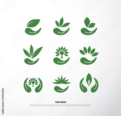 set of Eco logo vector green leaf template design