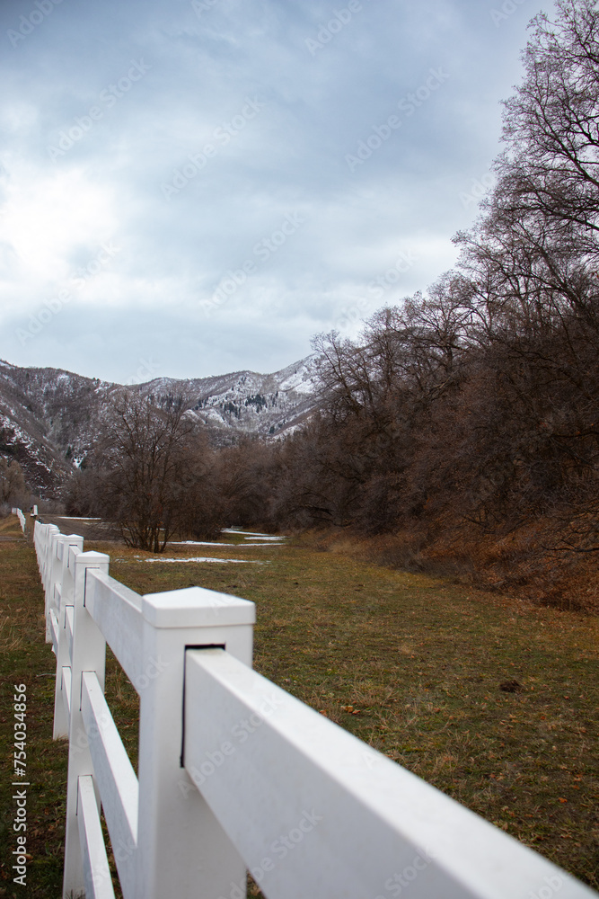 white fence in the mountains