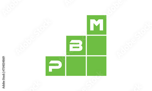 PBM initial letter financial logo design vector template. economics, growth, meter, range, profit, loan, graph, finance, benefits, economic, increase, arrow up, grade, grew up, topper, company, scale photo