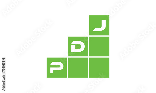 PDJ initial letter financial logo design vector template. economics, growth, meter, range, profit, loan, graph, finance, benefits, economic, increase, arrow up, grade, grew up, topper, company, scale photo