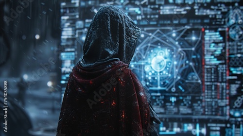 Rogue Technomancer cloaked in digital mysticism photo