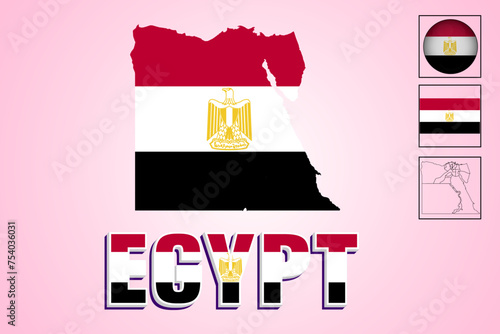 Egypt flag and map in vector illustration