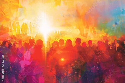 Glowing Dawn of Faith: An Abstract Easter Sunrise Service Captured in Rich, Warm Hues