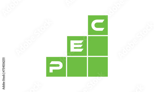 PEC initial letter financial logo design vector template. economics, growth, meter, range, profit, loan, graph, finance, benefits, economic, increase, arrow up, grade, grew up, topper, company, scale