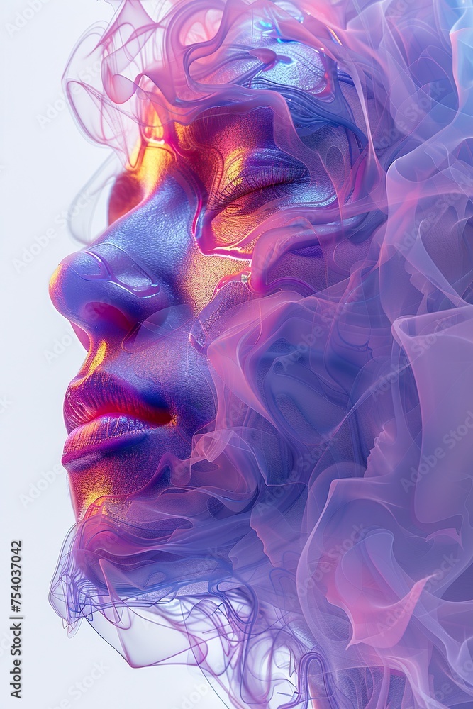 impression face artwork of girl with iridescent opalescent colours liquid or smoke style impression face artwork of girl with iridescent opalescent colours liquid or smoke style