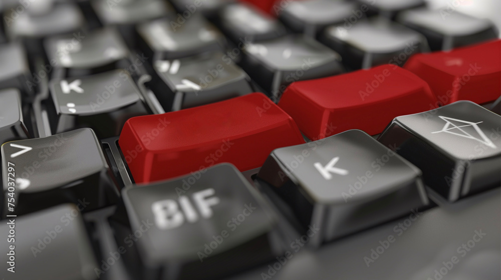 Computer keyboard with red keys, close-up. Free for text Computer keyboard with red keys, close-up. Free for text