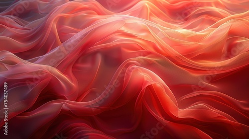 Abstract background of a semitransparent silk fabric of red color. Generative AI