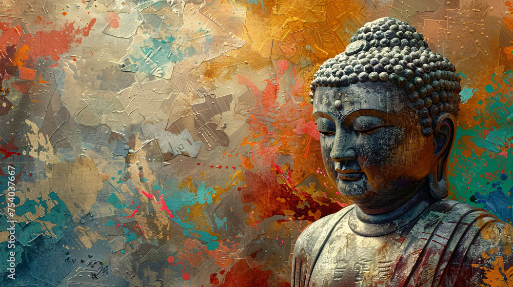 Enlightened Serenity: Abstract Digital Buddha Artwork