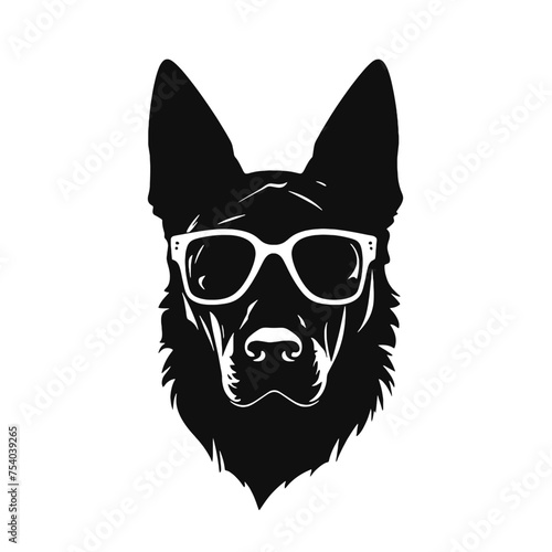 German shepherd Face, Silhouettes Dog Face SVG, black and white German shepherd vector