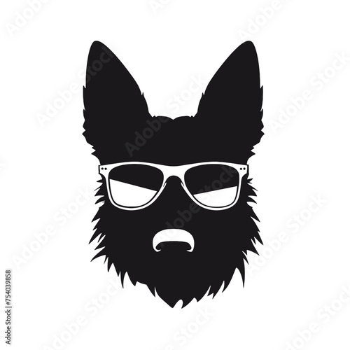German Shepherd Dog Puppy Portrait. German shepherd  Vector isolated illustration in black color on white background. Aggressive German shepherd dog breed pet.