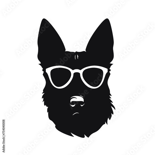 German Shepherd Dog Puppy Portrait. German shepherd  Vector isolated illustration in black color on white background. Aggressive German shepherd dog breed pet. © vectorcyan