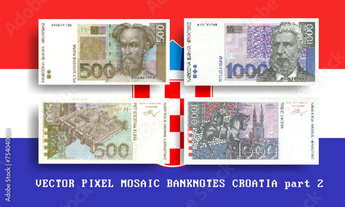 Fotografija Vector set pixel mosaic banknotes of Croatia