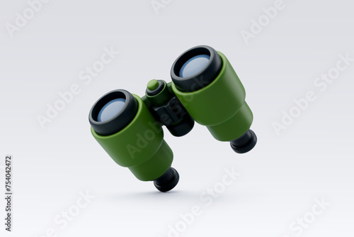 3d Vector Binoculars, Travel and camping adventure concept.