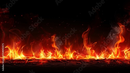 Abstract glowing fire sparks and embers particles on black background dark glittering fire lights