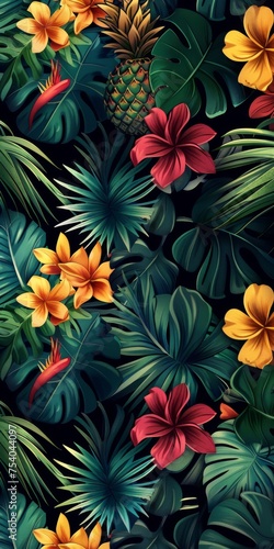 Background Texture Pattern - Summer Cel-Shaded Tropical Paradise - Color Palette of Bright Greens, Dazzling Yellows, and Deep Blues created with Generative AI Technology © Sentoriak