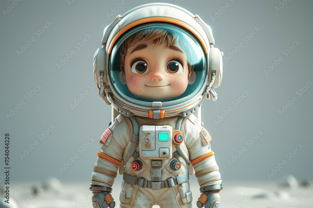 Cute Cartoon Character Astronaut Boy Person in Spacesuit extreme closeup. Generative AI