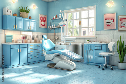 Dentist Cabinet Stomatology Room in Clinic or Hospital extreme closeup. Generative AI