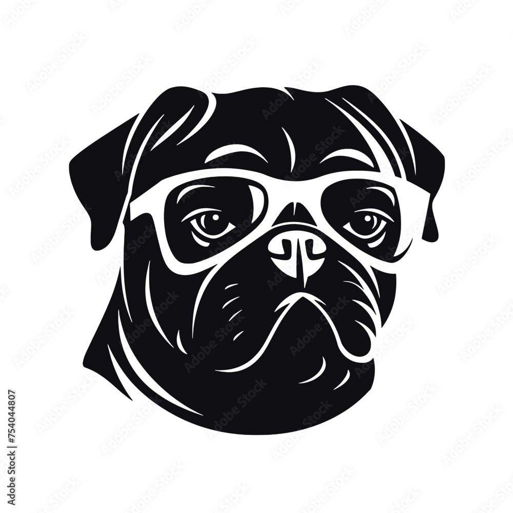 Pug dog face isolated on a white background, Vector, Illustration.