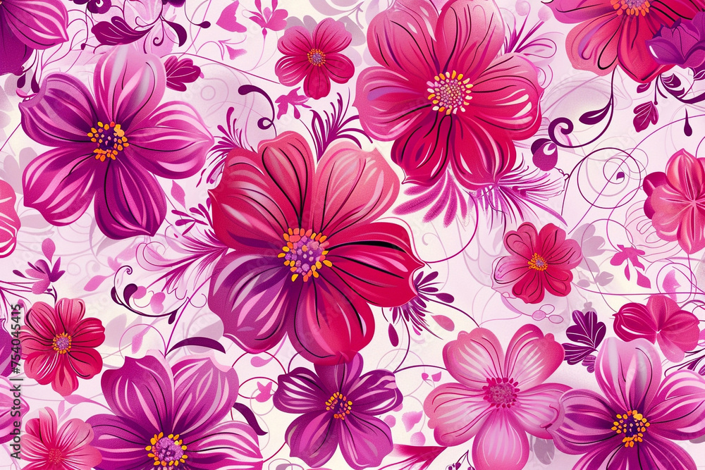 seamless pattern with pink flowers