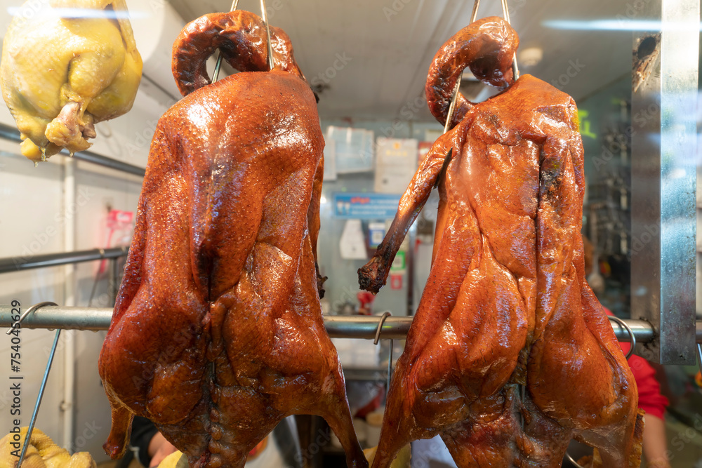 Naklejka premium Delicious roasted goose in the store