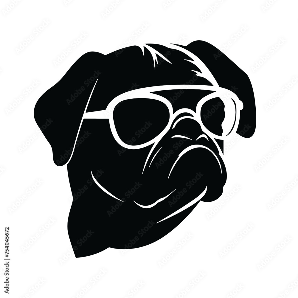 cute funny pug wearing sunglasses illustration, cool pug sketch