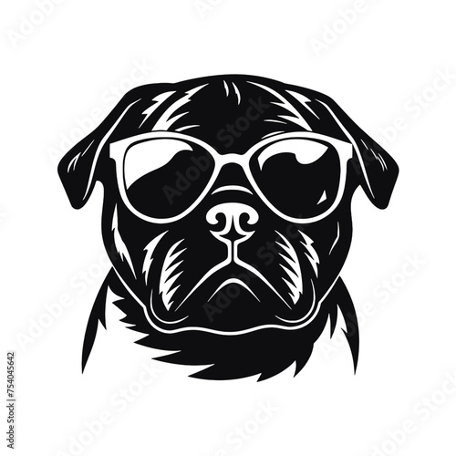 cute funny pug wearing sunglasses illustration, cool pug sketch
