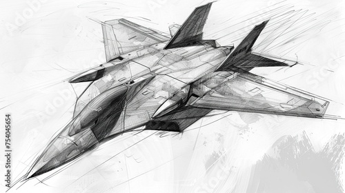 graphic detailed pencil sketch of a futuristic military aircraft turbine