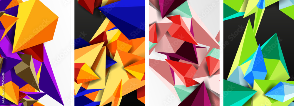 Mosaic triangles poster geometric abstract background set Mosaic triangles poster geometric abstract background set
