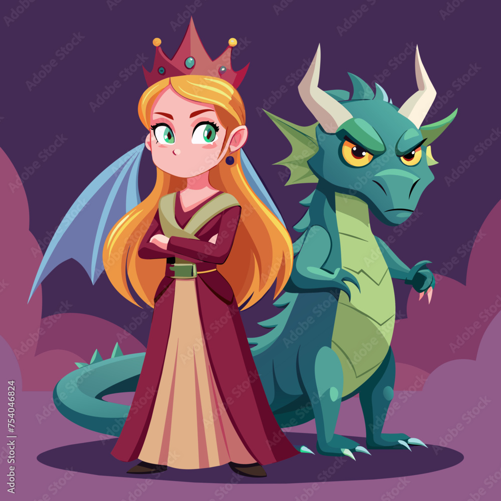 Dragonhearted Rebel She's Not Your Average Princess  Illustrate a rebellious girl standing defiantly alongside her dragon ally, challenging norms with her attitude