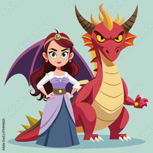 Dragonhearted Rebel She's Not Your Average Princess  Illustrate a rebellious girl standing defiantly alongside her dragon ally, challenging norms with her attitude