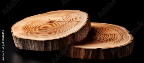 Three polished pieces of wood are neatly arranged on top of a table. The wood shows intricate patterns and textures from the cut of the tree.