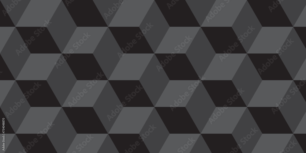 Seamless abstract black and gray stripe rectangles hexagon type cube geometric pattern. modern square diamond mosaic pattern. retro ornament grid tiles and wallpaper used for background. Seamless abstract black and gray stripe rectangles hexagon type cube geometric pattern. modern square diamond mosaic pattern. retro ornament grid tiles and wallpaper used for background.