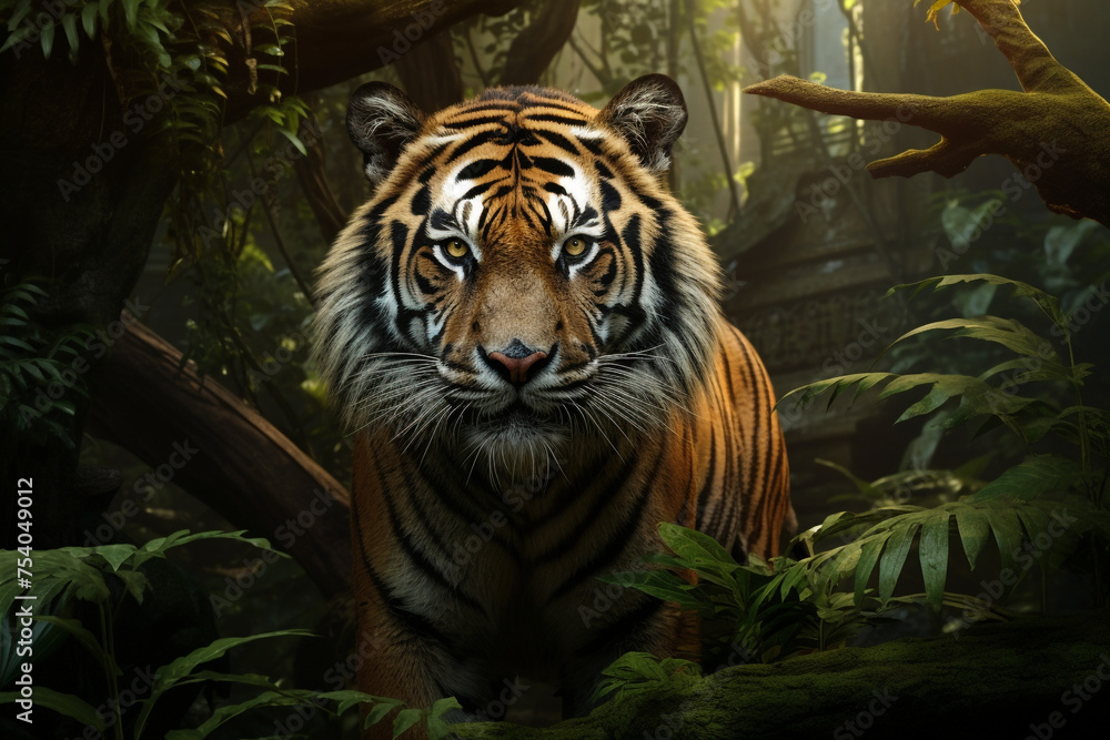 tiger in the jungle, tiger roaring tiger in the jungle, tiger roaring