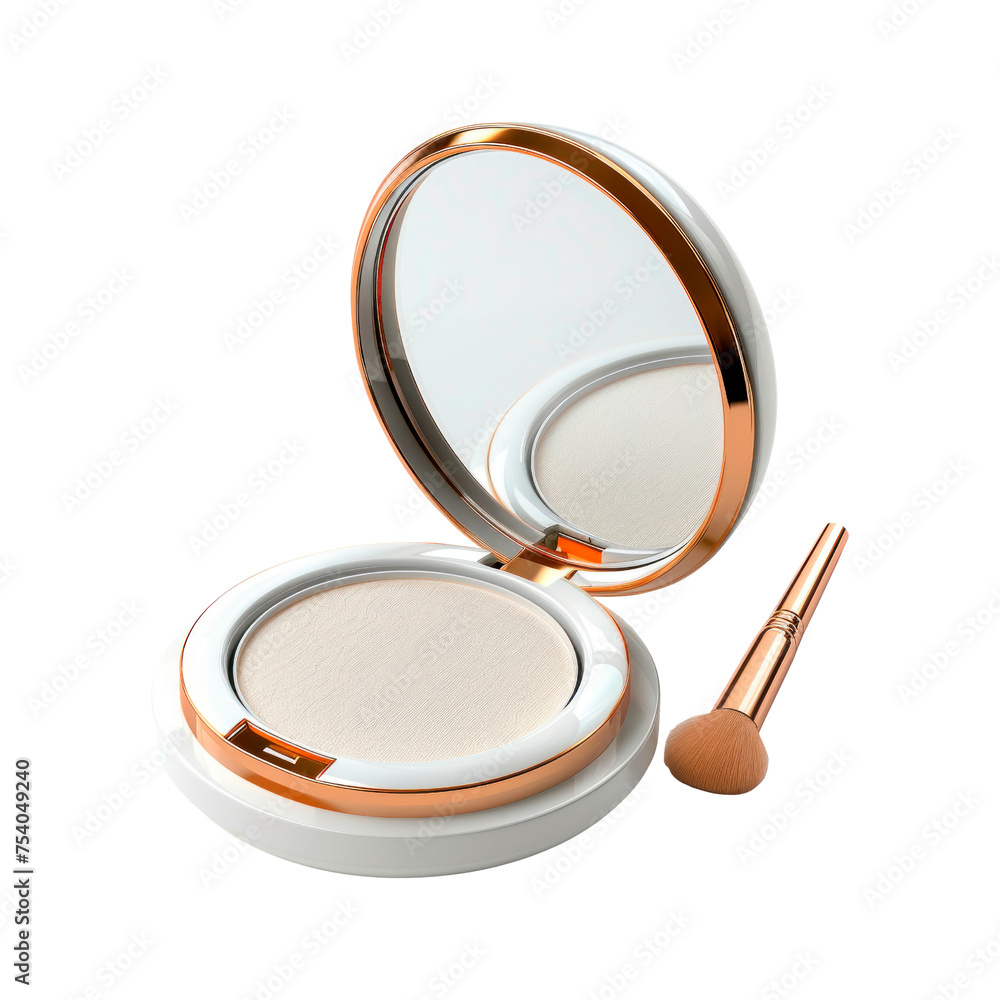 Powder Box with makeup mirror. Isolated on transparent background.
