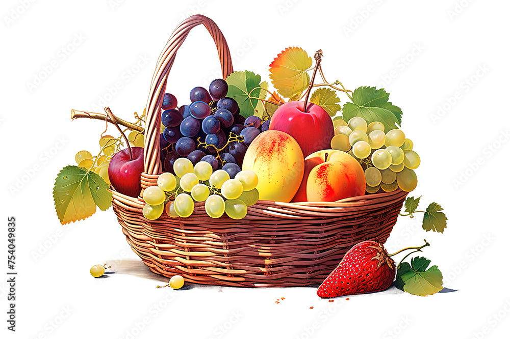 clipart fruit basket watercolor illustration isolated on png background. generative ai. clipart fruit basket watercolor illustration isolated on png background. generative ai.