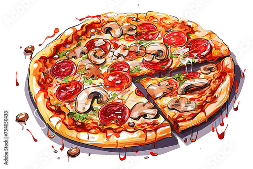 illustration of a whole pizza isolated on png background. generative ai.