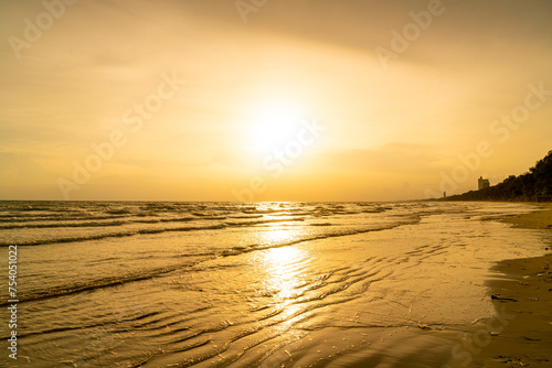 beautiful sea beach with sunset time