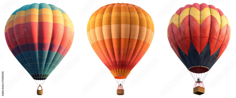 set of three hot air balloon on transparent background - obrazy, fototapety, plakaty 