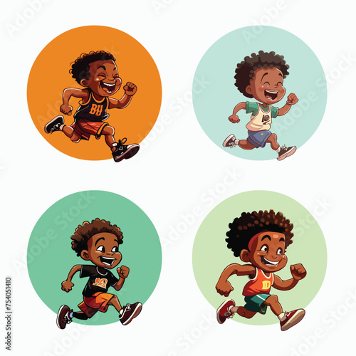 Afro American boys running poses vector illustration 