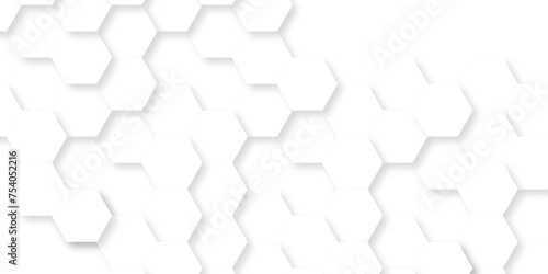 Vector abstract background with hexagonal hexagon polygonal pattern background. 3d seamless bright white abstract honeycomb science digital grid cell web background.  