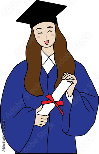 graduate woman with happy face. Hold the paper.