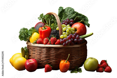 clipart fruit basket watercolor illustration isolated on png background. generative ai.