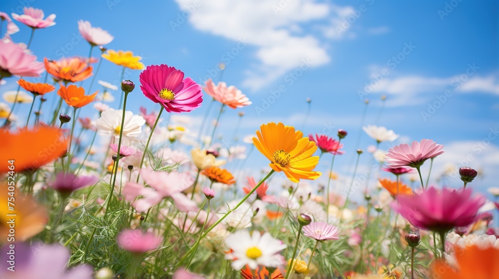 Vibrant Wild Flowers Set Against Clear Blue Sky Vibrant Wild Flowers Set Against Clear Blue Sky
